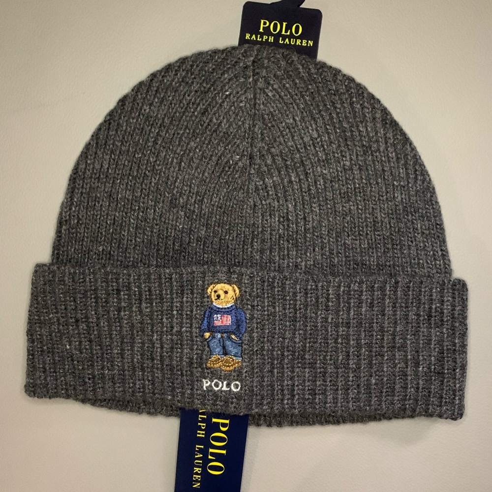 NWT Polo Bear Rib Knit Beanie dark Gray. OS